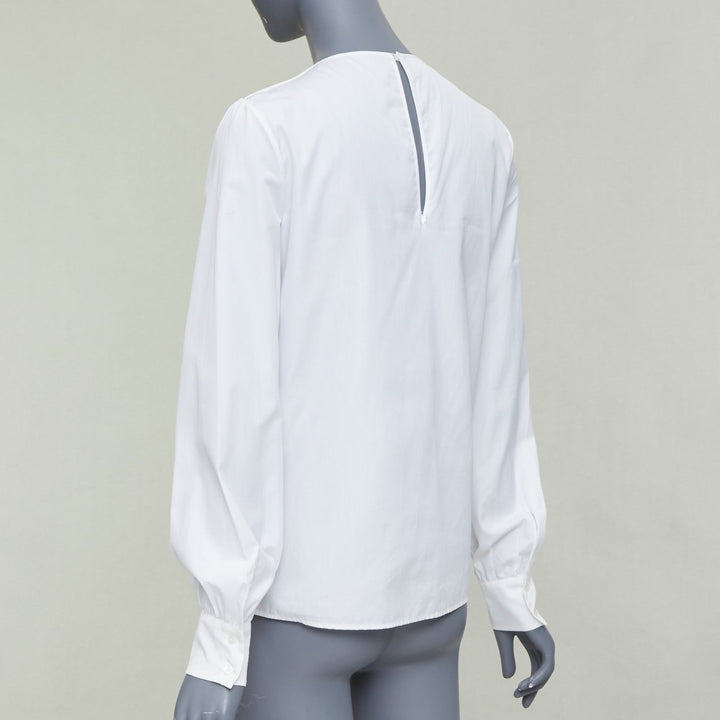 ROCHAS cream bow neck ruched front puff sleeve crew blouse IT38 XS