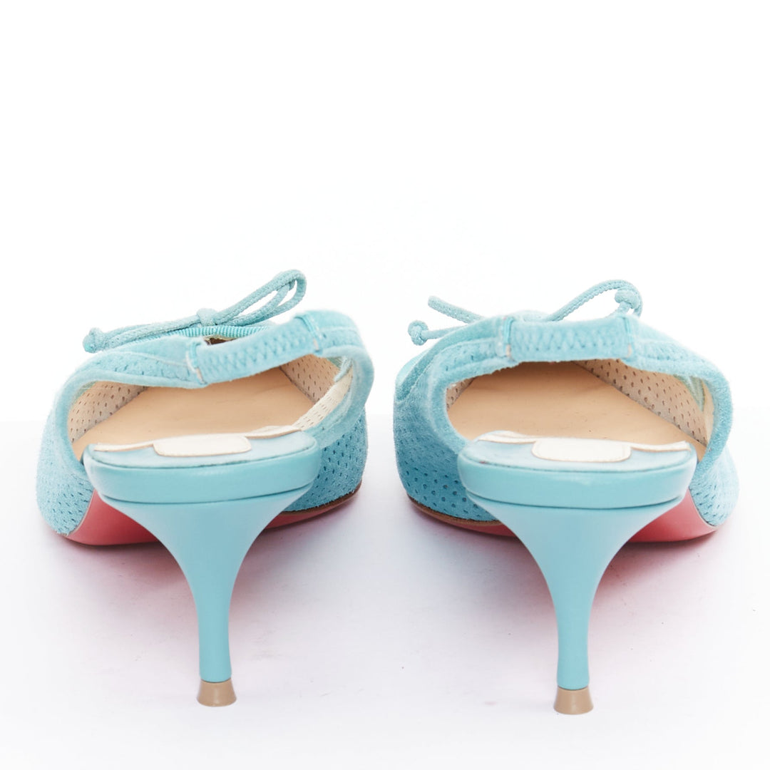 CHRISTIAN LOUBOUTIN Hall Sling Pump 55 sky blue suede pointy slingbacks EU36.5
