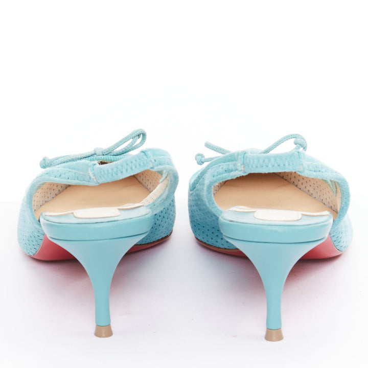CHRISTIAN LOUBOUTIN Hall Sling Pump 55 sky blue suede pointy slingbacks EU36.5