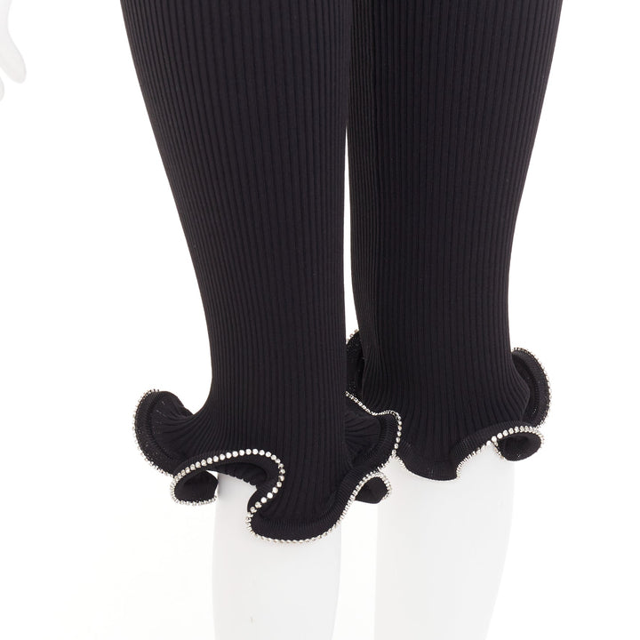 ALEXANDRE VAUTHIER black ribbed knit crystal embellished ruffle hem knee shorts