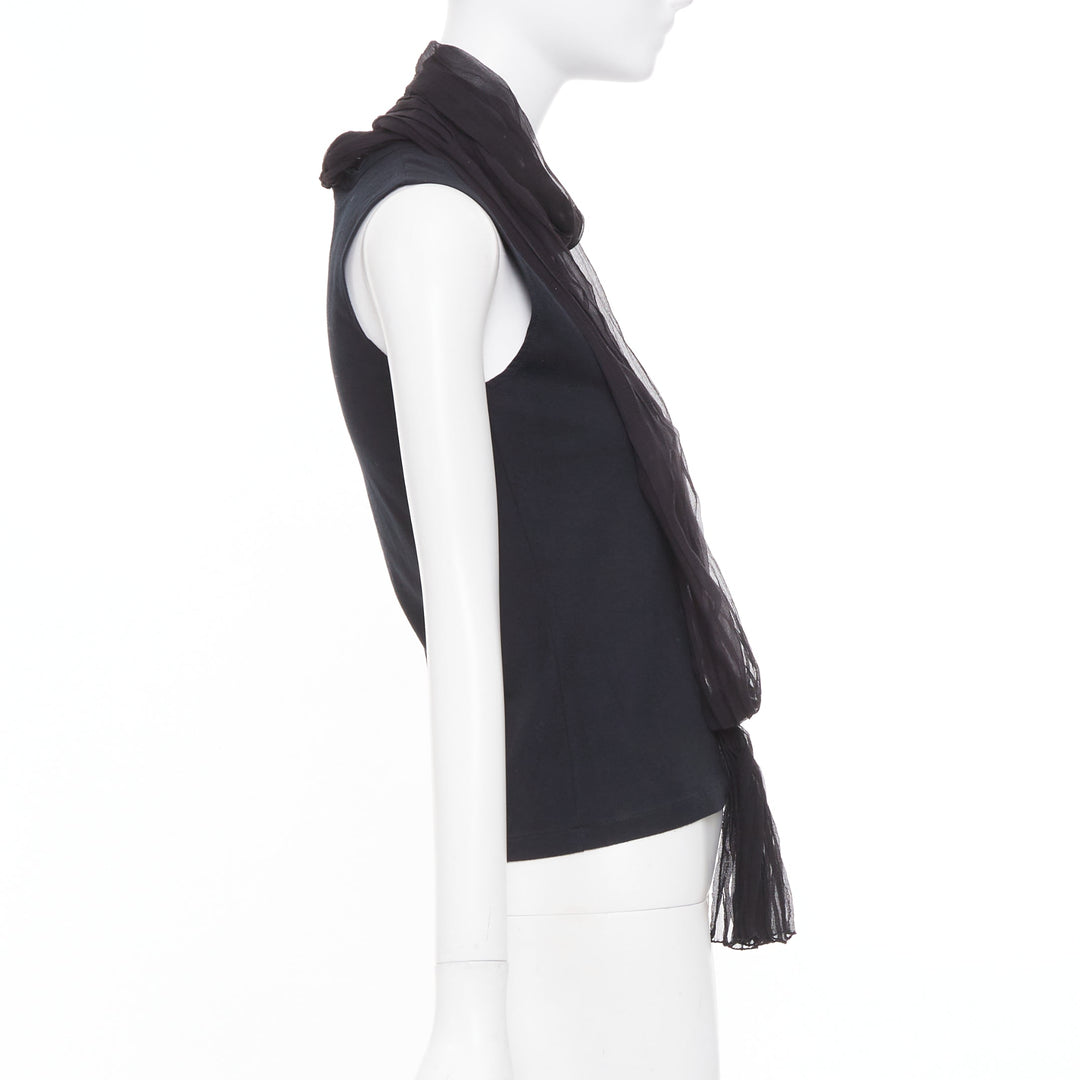 CHRISTIAN DIOR John Galliano black sheer silk chiffon wrap sash tank top FR38 M