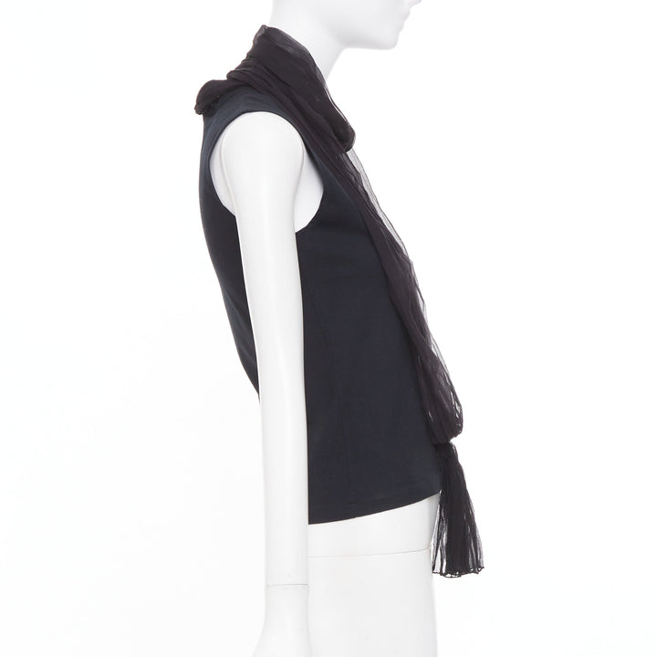 CHRISTIAN DIOR John Galliano black sheer silk chiffon wrap sash tank top FR38 M