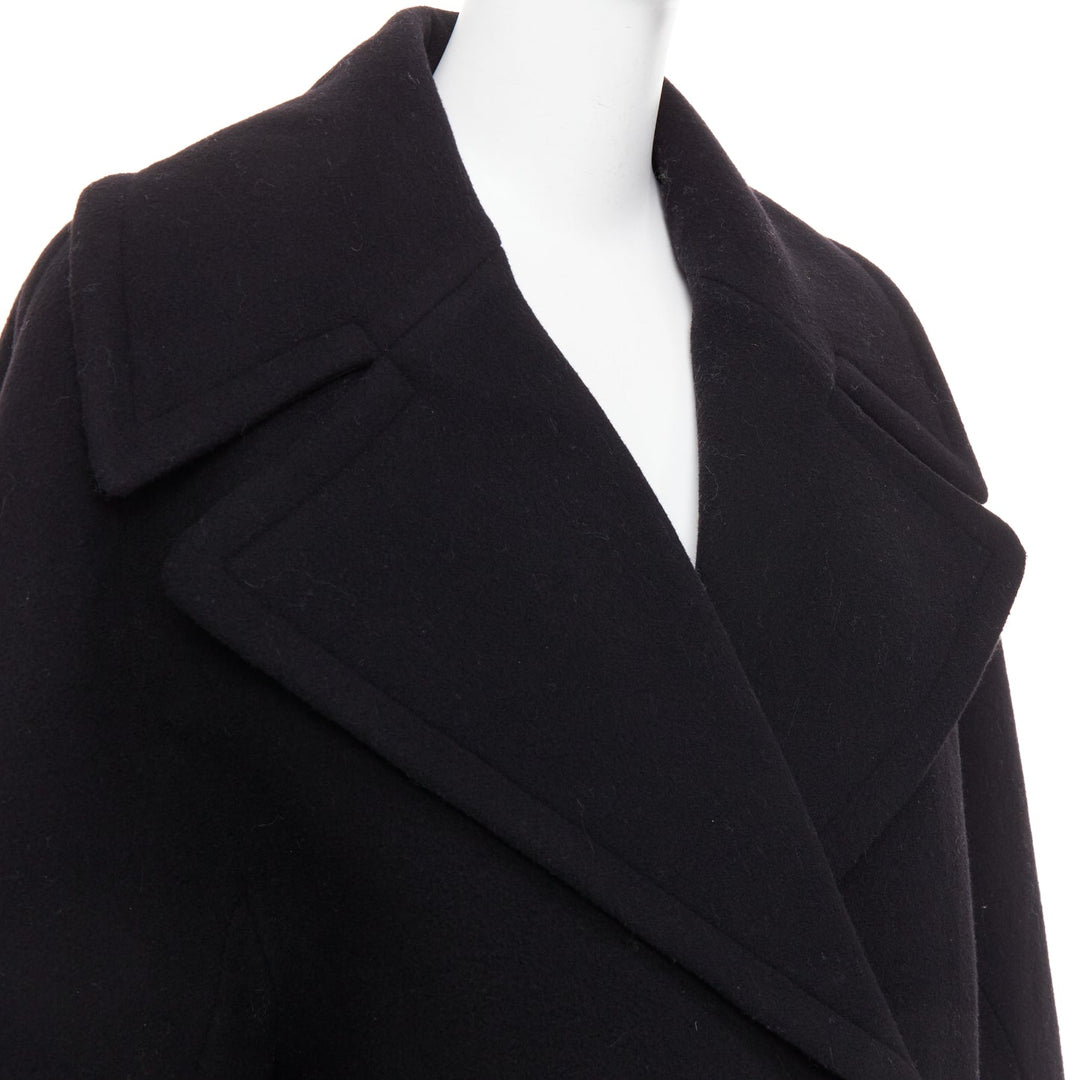 ALAIA black 100% double faced virgin wool oversized cocoon egg coat FR34 XS