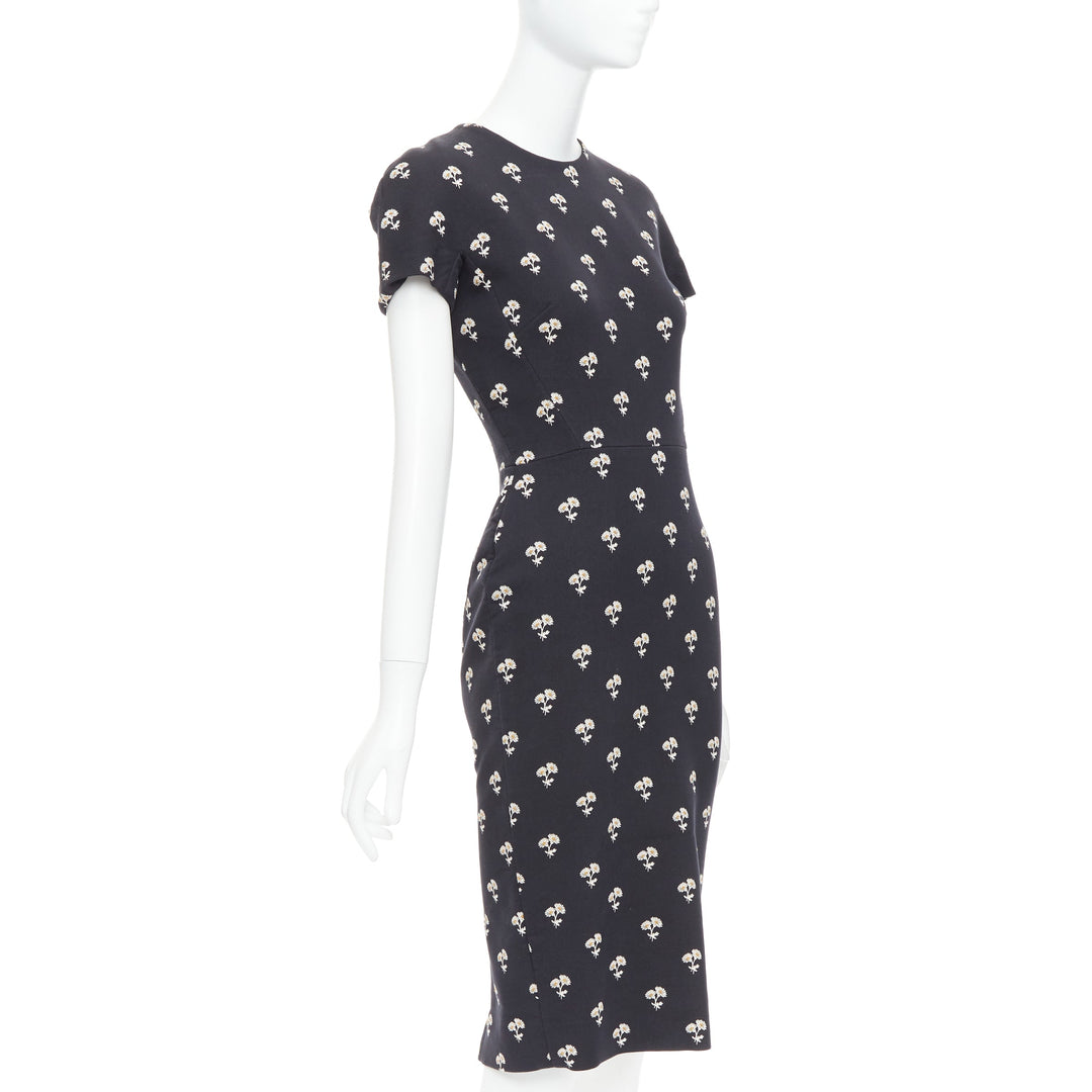 VICTORIA BECKHAM black white daisy floral cotton sheath dress UK10 M