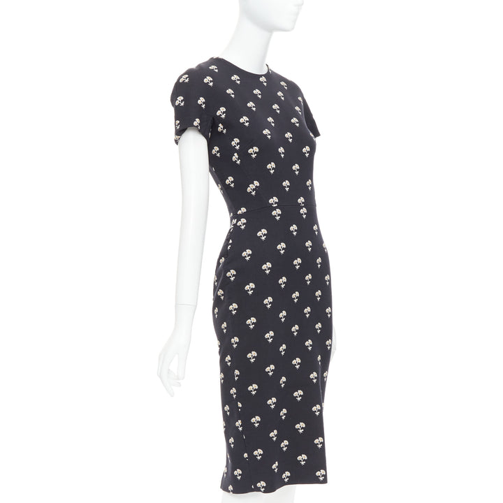 VICTORIA BECKHAM black white daisy floral cotton sheath dress UK10 M