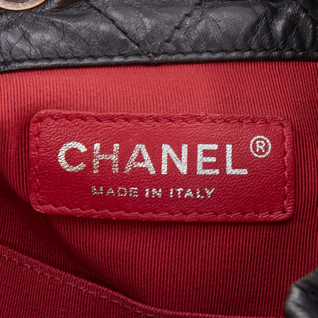 CHANEL 2017 Gabrielle Small black quilted aged calfskin CC chain backpack bag