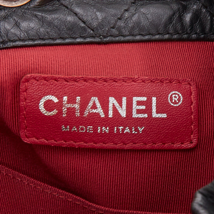 CHANEL 2017 Gabrielle Small black quilted aged calfskin CC chain backpack bag