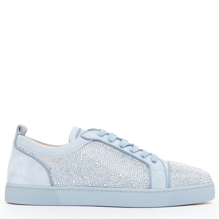 CHRISTIAN LOUBOUTIN Louis Junior Strass Flat Zinc Blue crystal sneaker EU43.5