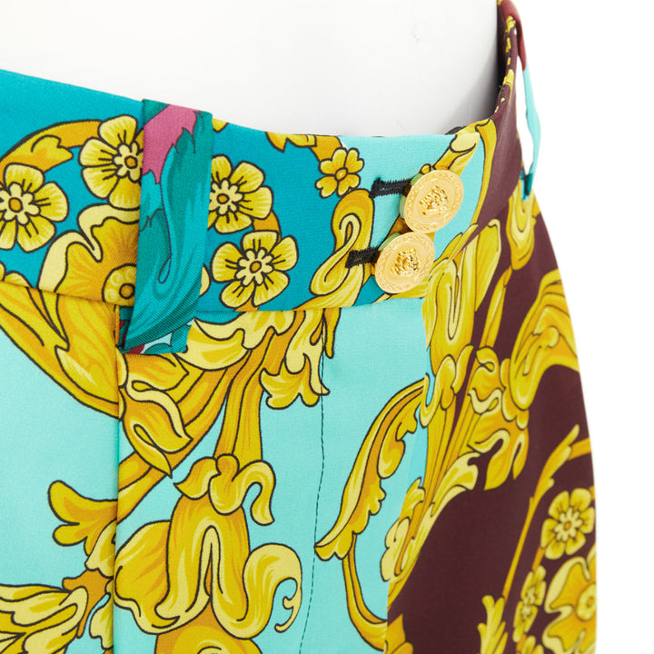 VERSACE cyan burgundy pink baroque print mixed printed high waist shorts IT38 XS