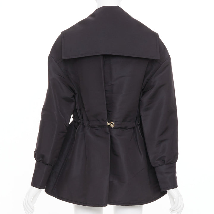 CHANEL 2023 black silk flap pocket gold chain drawstring utility jacket FR34 XS