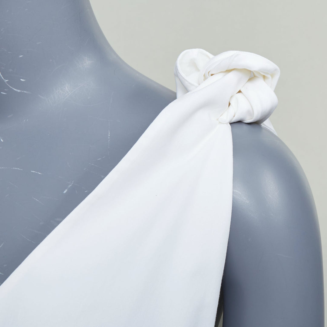 NATASHA ZINKO white cotton knot strap v neck oversized flare hi low top FR34 XS