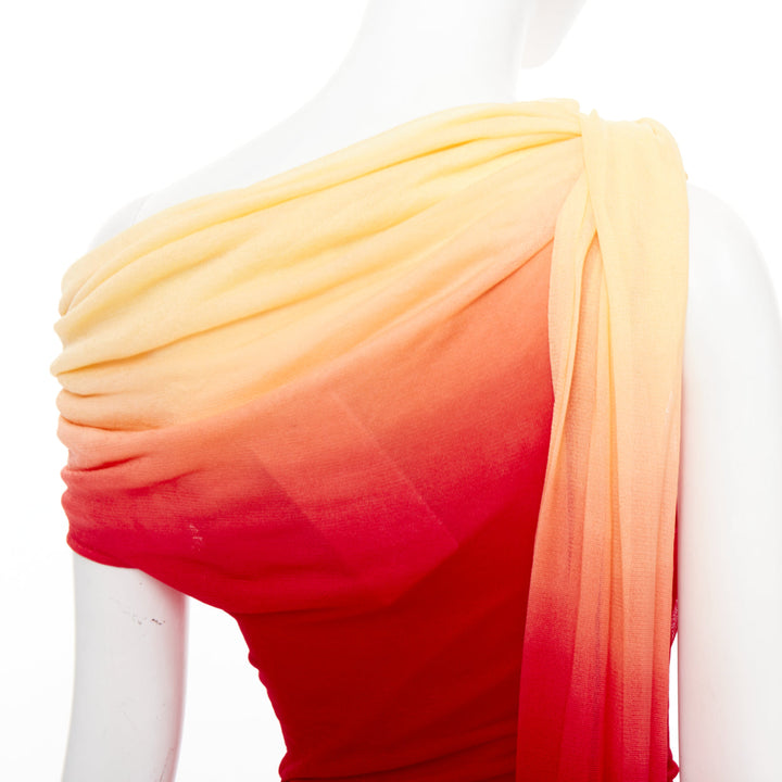 FERRAGAMO Maximilian Davis 2023 Runway one shoulder red ombre tulle dress M