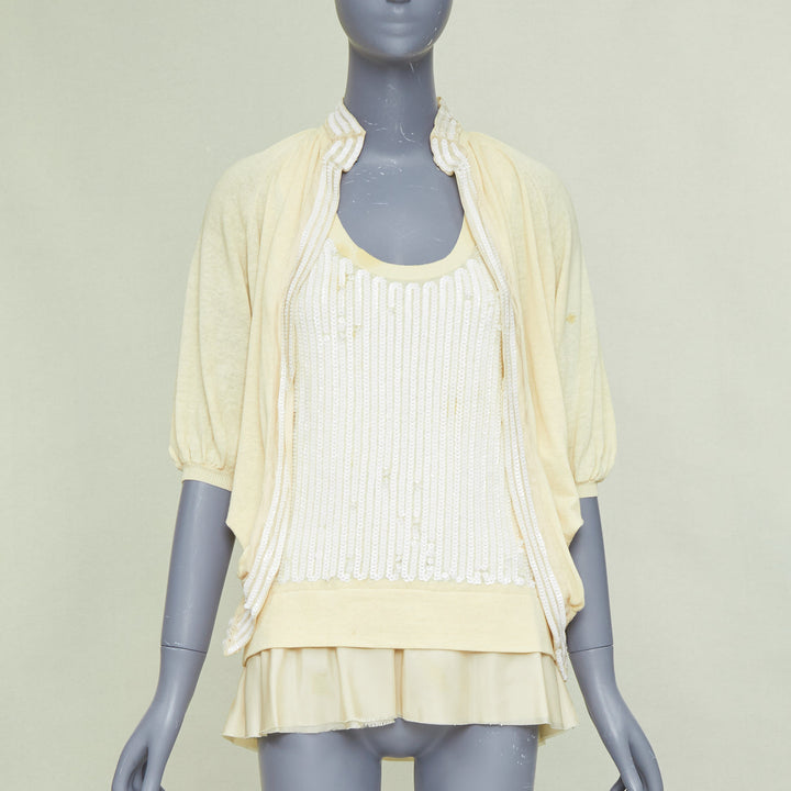 SACAI 2007 yellow cotton white sequin trim cardigan sweater vest twin set JP2 M