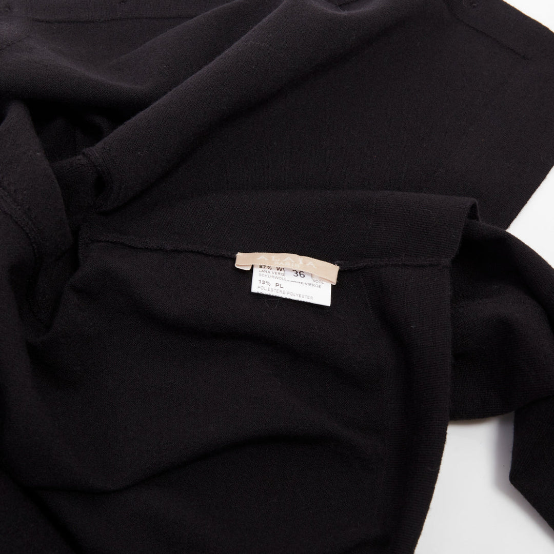 ALAIA fine knit cropped black virgin wool blend button up shrug cardigan FR36 S