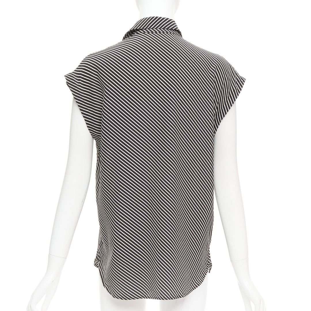 SAINT LAURENT 2015 100% silk diagonal striped sleeveless blouse FR34 XS