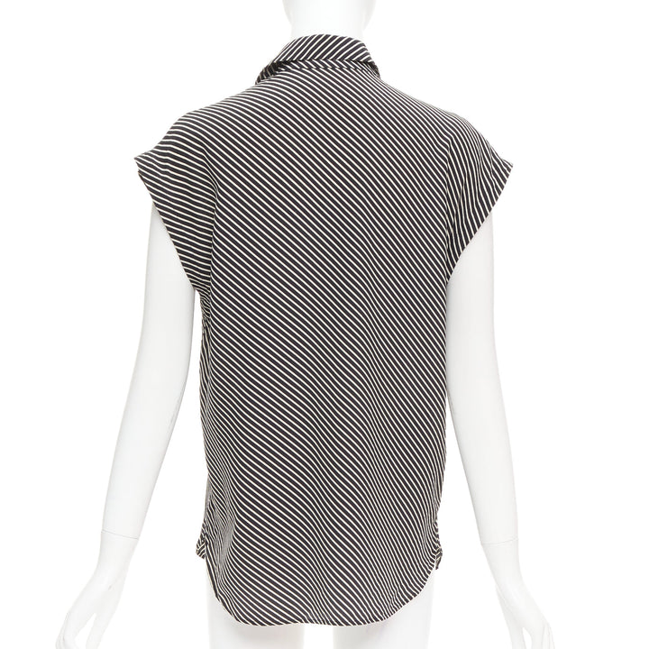 SAINT LAURENT 2015 100% silk diagonal striped sleeveless blouse FR34 XS