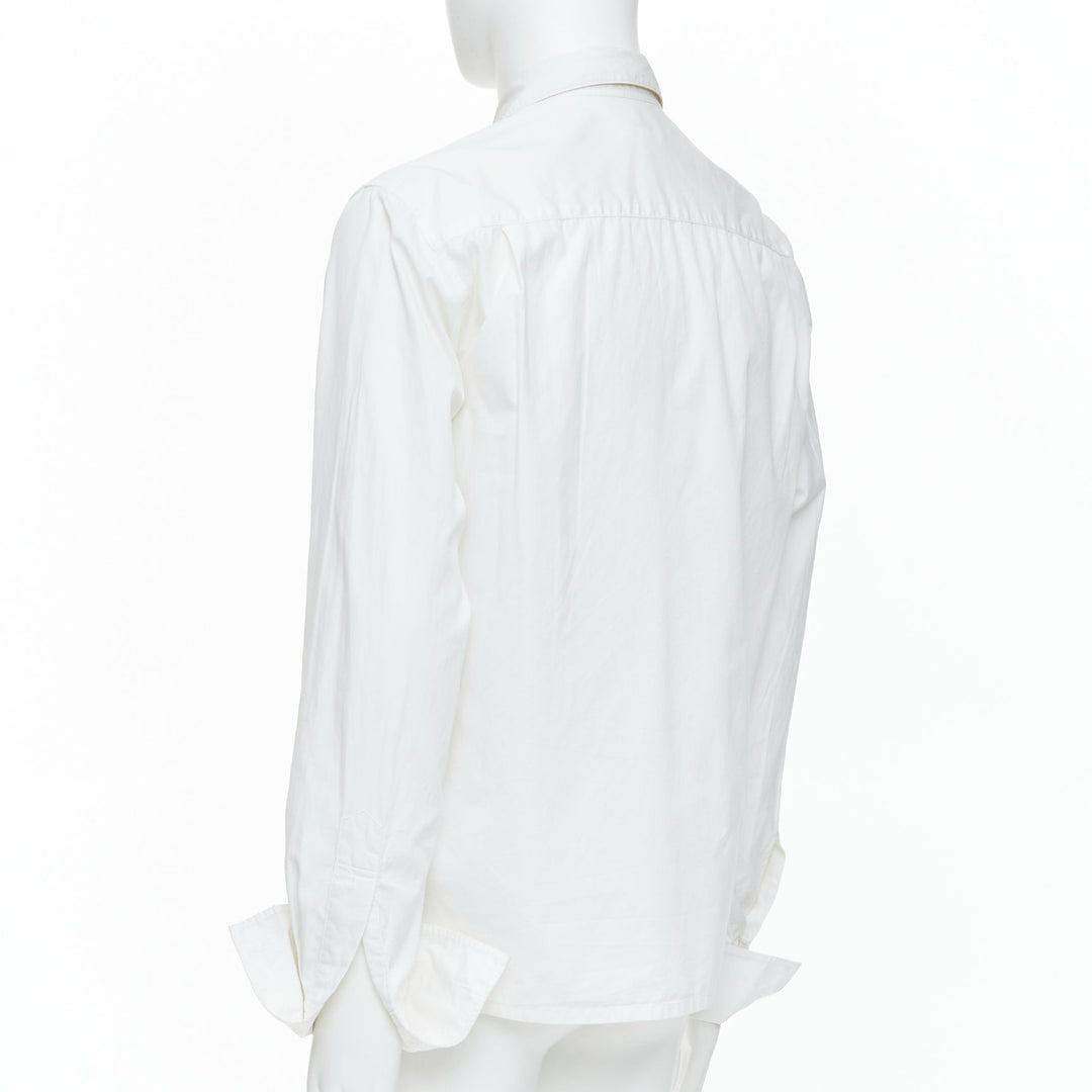 YOHJI YAMAMOTO cream cotton cut out collar pocketed dress shirt JP3 L