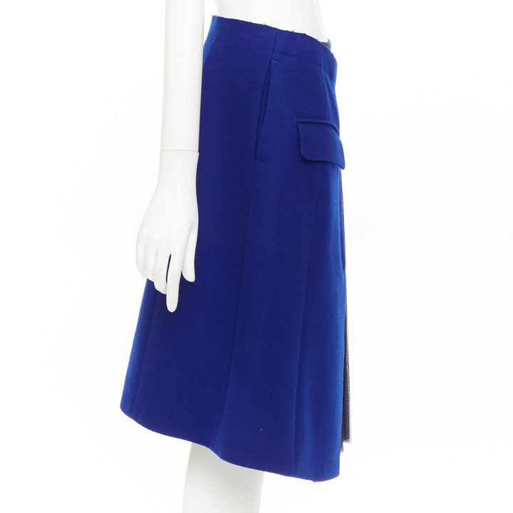 SACAI 2014 Double Skirt Hybrid cobalt wool navy pleated sheer wrap skirt JP1 S