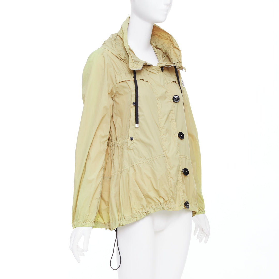 MONCLER Josette beige nylon cream logo black buttons flare windbreaker Sz.1 S