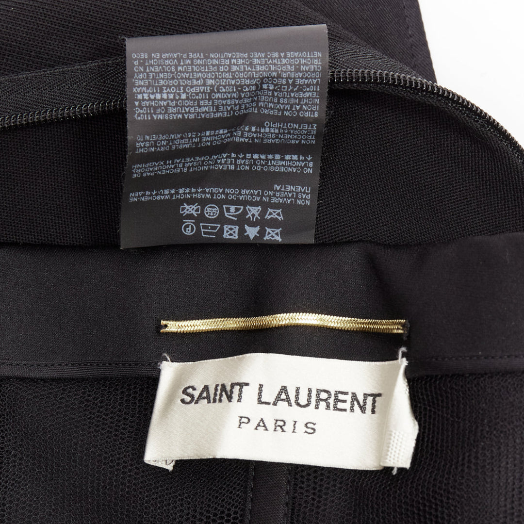 SAINT LAURENT 2014 black virgin wool silk strapless satin panel jumpsuit FR38 M