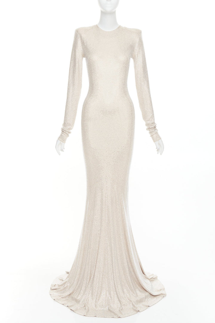 ALEXANDRE VAUTHIER Bridal ivory nude diamond strass crystal long gown dress