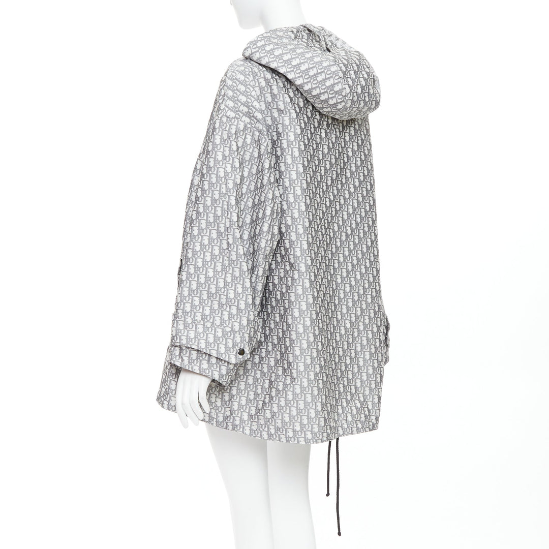 CHRISTIAN DIOR Oblique grey white monogram technical taffeta hooded anorak XS