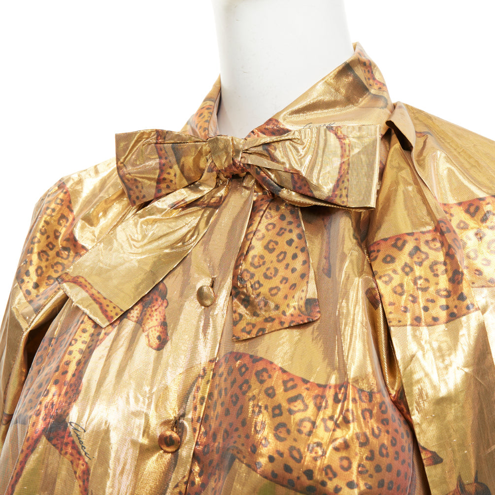 rare GUCCI 2016 horse metallic lurex animal print pussy bow blouse top IT36 XXS
