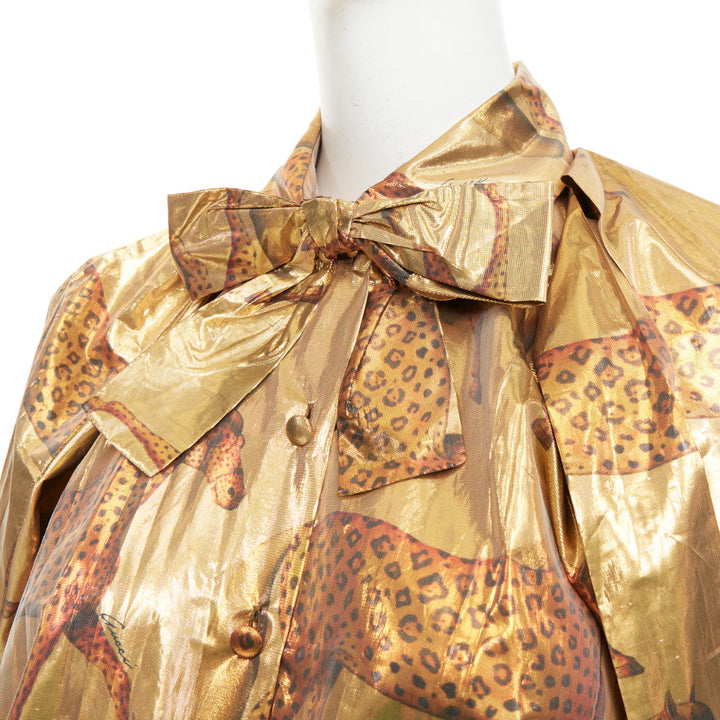 rare GUCCI 2016 horse metallic lurex animal print pussy bow blouse top IT36 XXS
