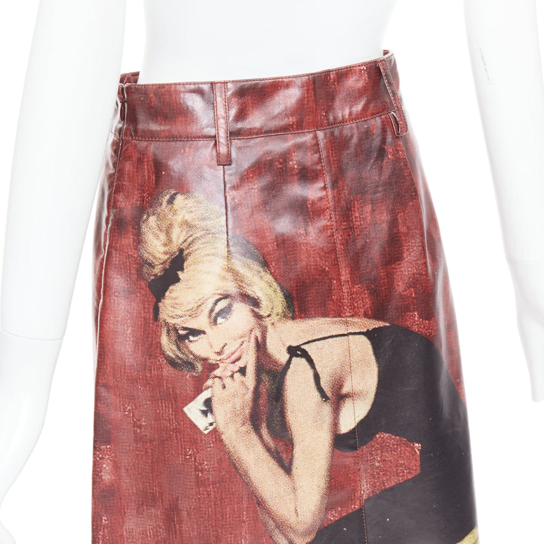 rare PRADA 2017 Runway burgundy coated cotton Poster Pin Up Girl skirt IT38 XS