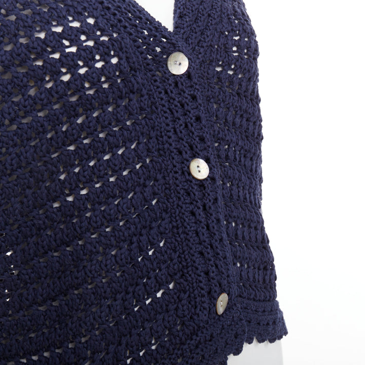 VINCE navy organic cotton crochet open knit scalloped cropped cardigan S
