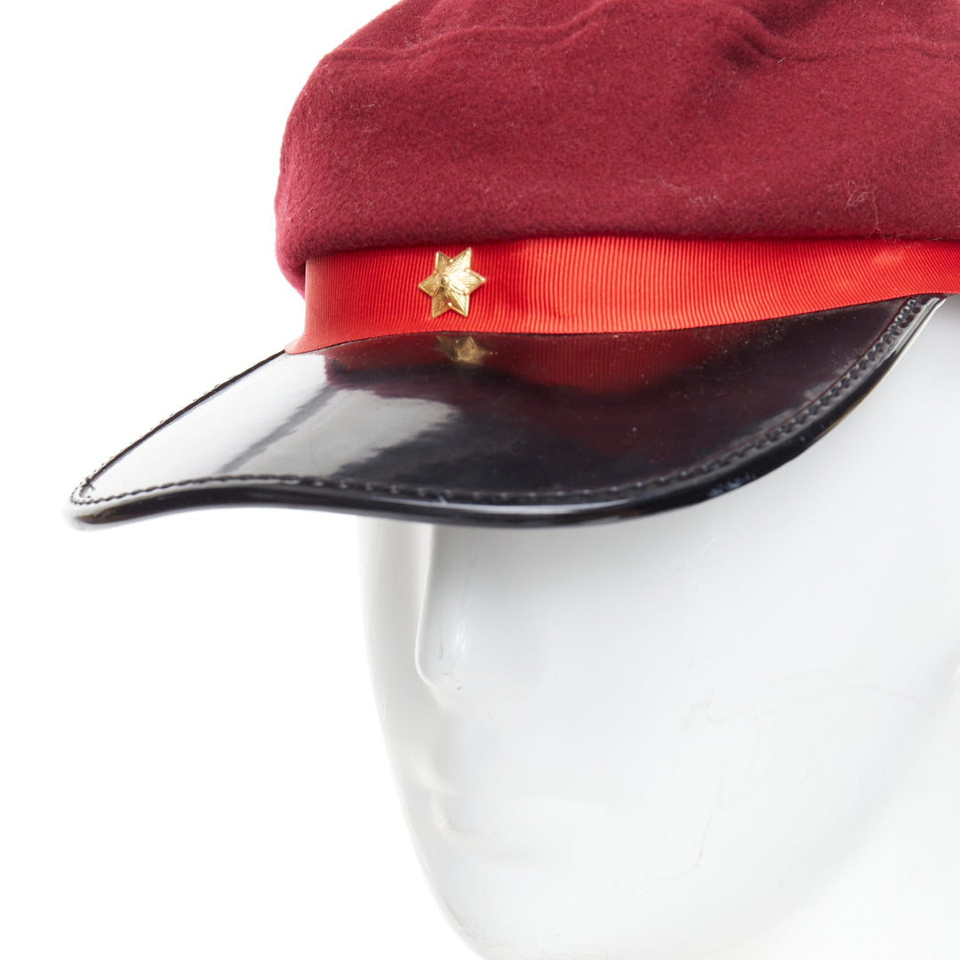 rare COMME DES GARCONS HOMME PLUS red wool blend PVC officer hat