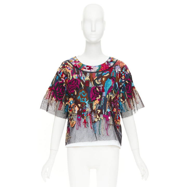VALENTINO multicolor layered tapestry embroidered tulle blouse top S