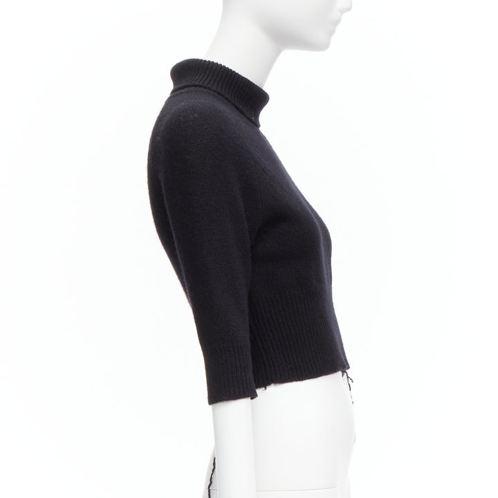 OLD CELINE Phoebe Philo black 100% cashmere distressed cropped turtleneck top S