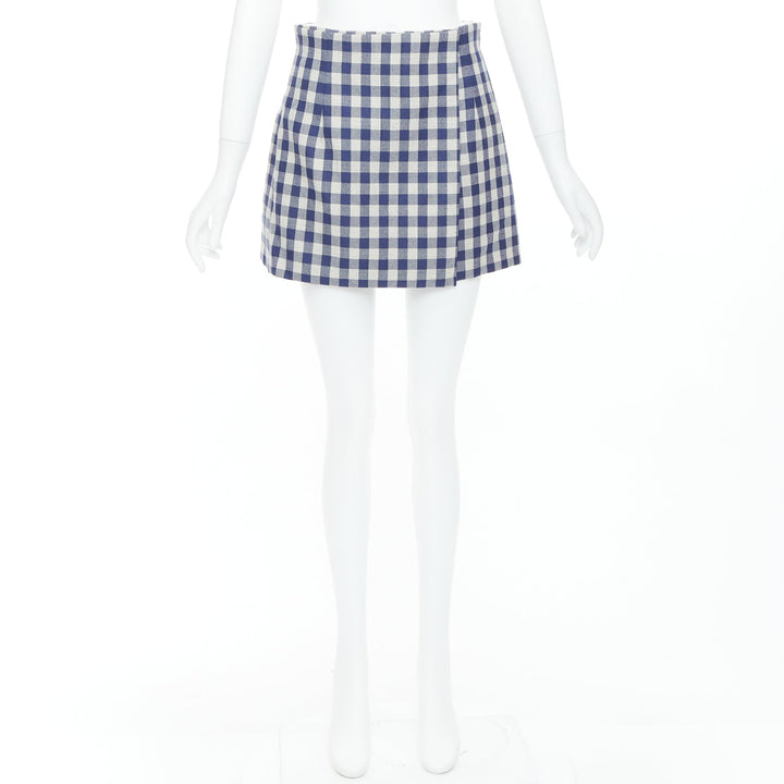 DIOR 100% virgin wool blue cream check mini skort shorts FR36 S