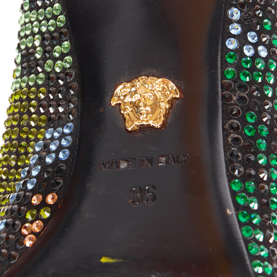 VERSACE 2015 Palazzo camouflage green rhinestone crystal Medusa pumps EU36 US6