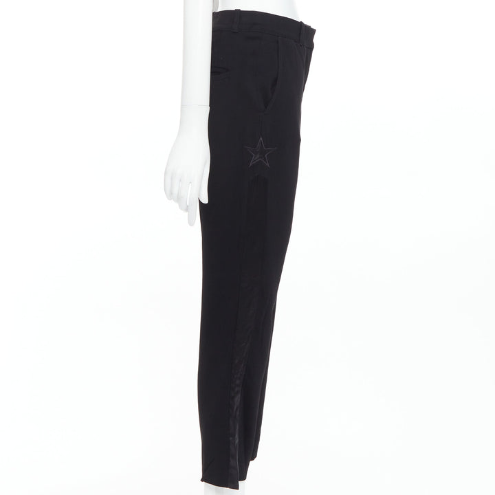 GIVENCHY black star applique silk trim flare cropped trousers FR34 XS