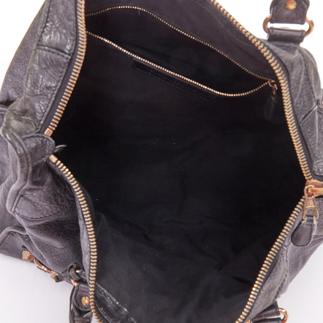 BALENCIAGA Motocross Giant 21 rose gold hardware black lambskin city tote bag