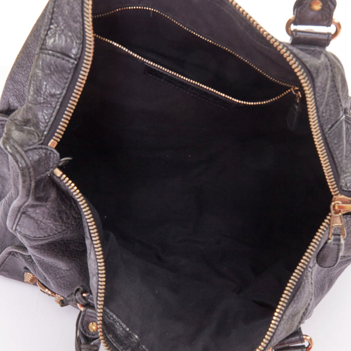 BALENCIAGA Motocross Giant 21 rose gold hardware black lambskin city tote bag