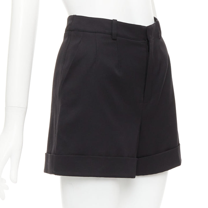 SAINT LAURENT 2019 black virgin wool cuffed high waisted shorts FR36 XS