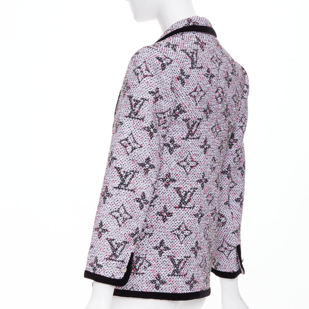 LOUIS VUITTON 2024 Monogram Preppy cream pink black velvet fitted blazer FR34 XS