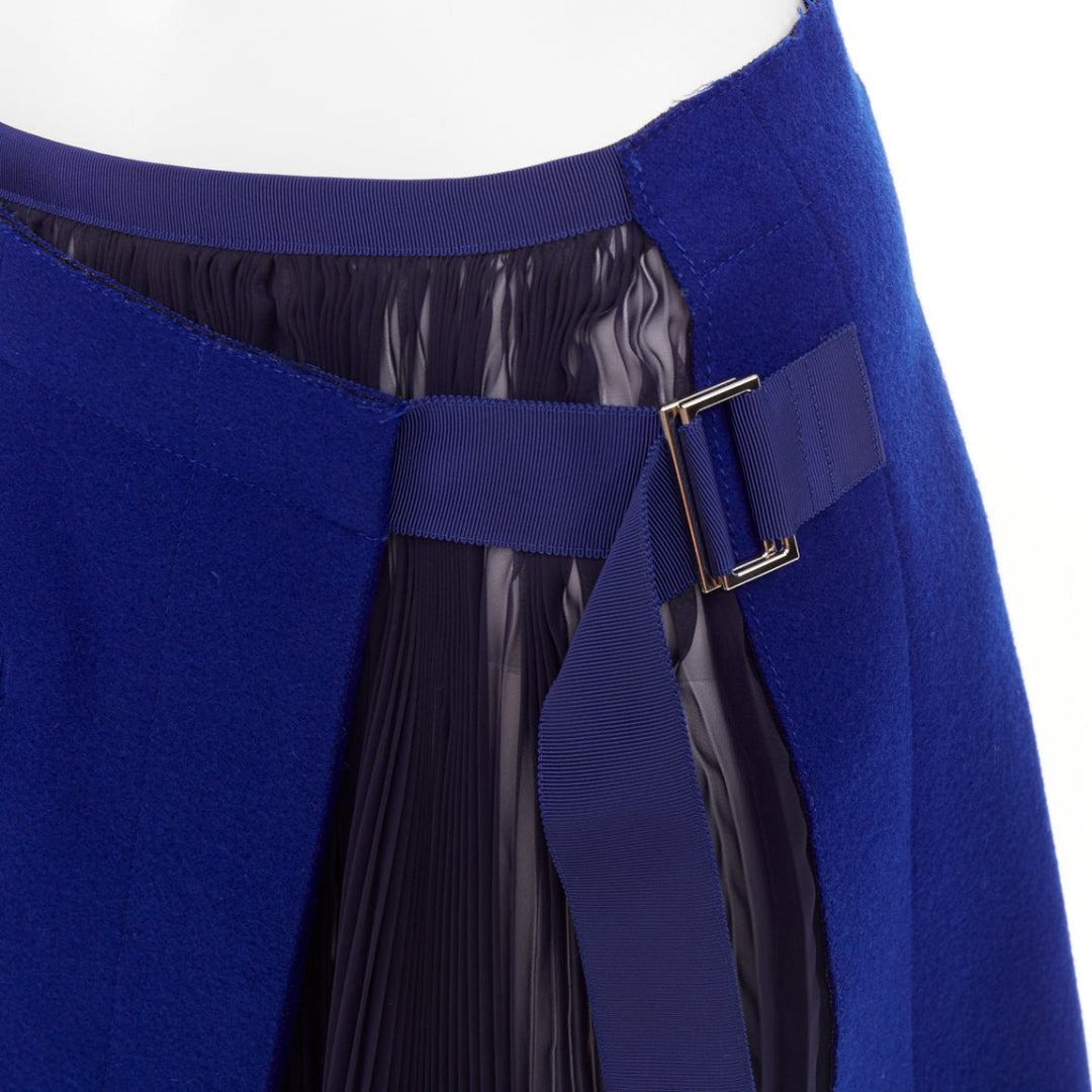 SACAI 2014 Double Skirt Hybrid cobalt wool navy pleated sheer wrap skirt JP1 S