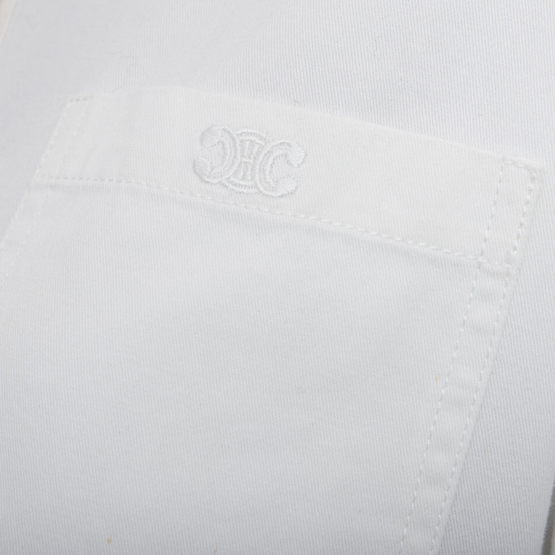CELINE Triomphe optic white cotton anagram gold button crop popover shirt FR36 S