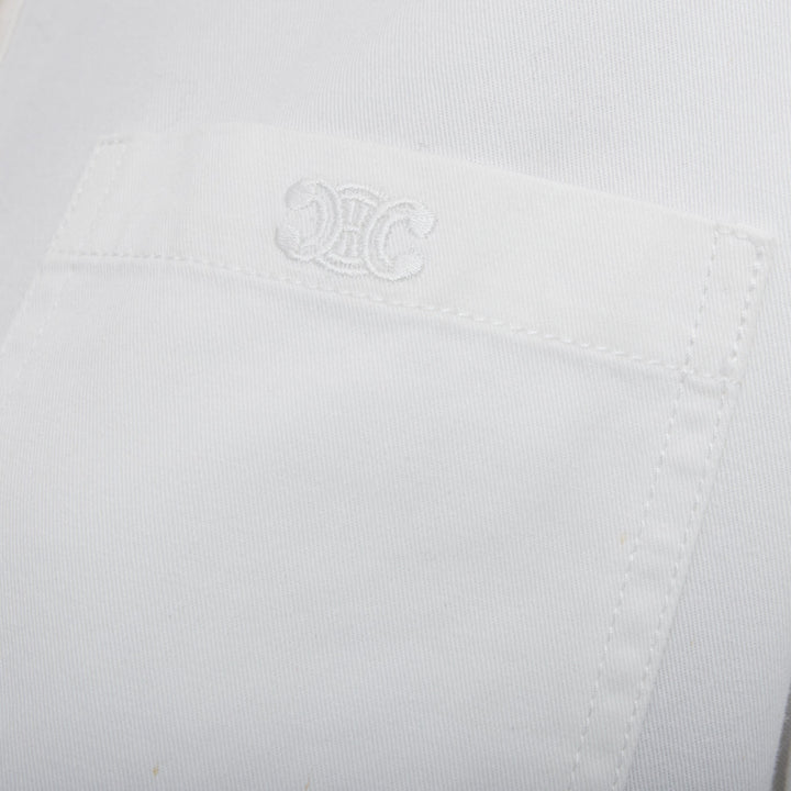 CELINE Triomphe optic white cotton anagram gold button crop popover shirt FR36 S