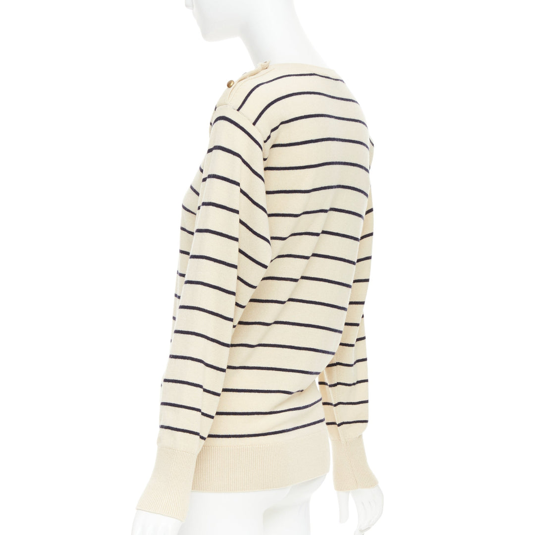 MONCLER Girocollo Tricot cream black wool cotton cashmere striped sweater XXS