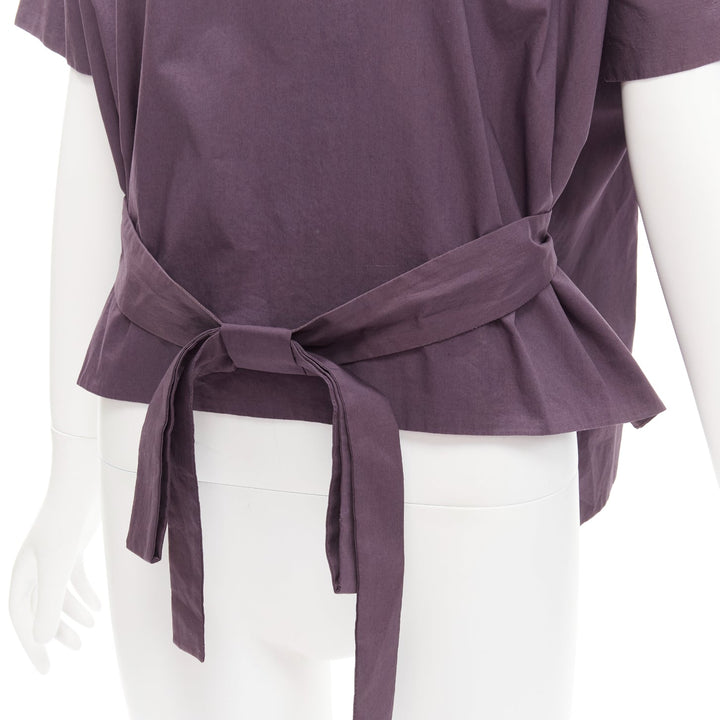 MARNI 100% cotton purple V collar bow belt boxy top IT38 XS