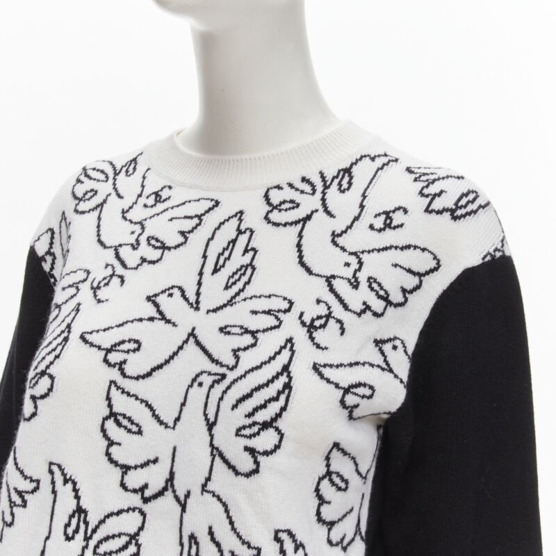 CHANEL 22C cashmere black white Dove bird CC pullover sweater FR34 XS