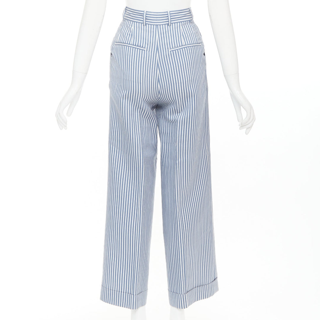 CHRISTIAN DIOR blue white silk cotton striped nautical wide pants FR32 XXS