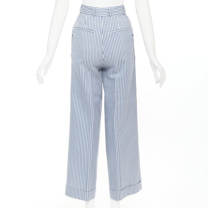 CHRISTIAN DIOR blue white silk cotton striped nautical wide pants FR32 XXS