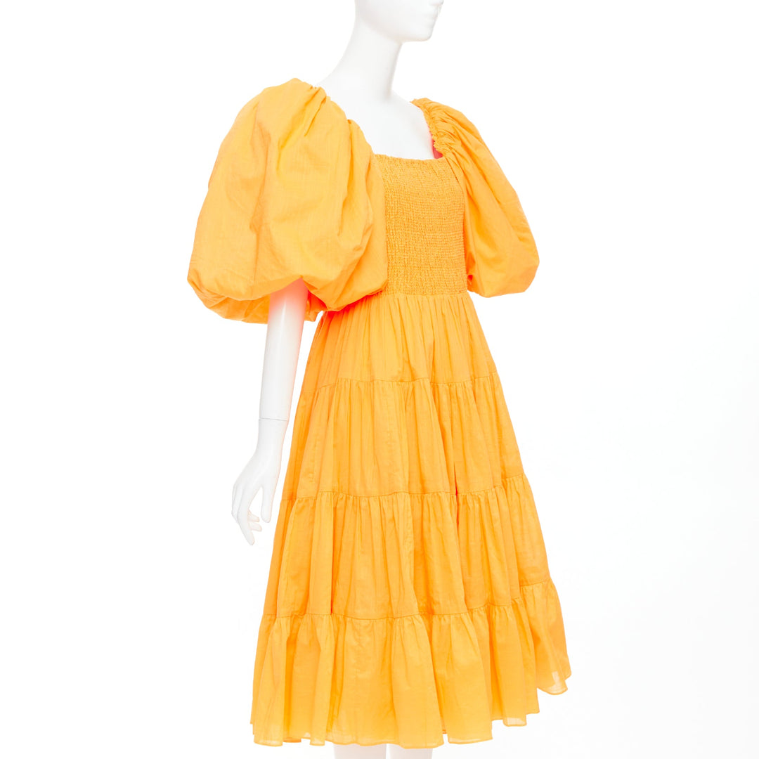 AJE Cherished marigold orange puff sleeve ruched midi dress UK14 XL