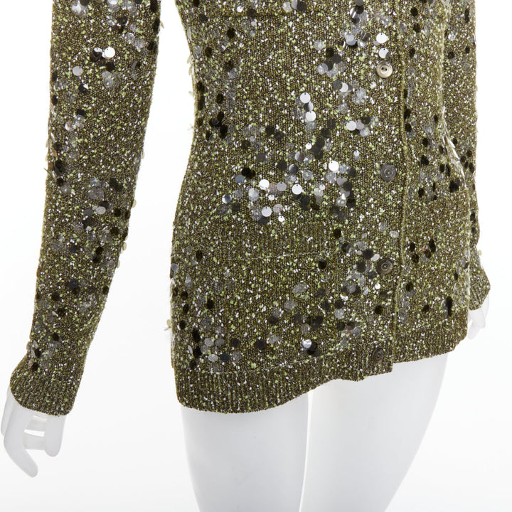 GUCCI De Sarno dark green boucle knit multi pailettes cardigan S